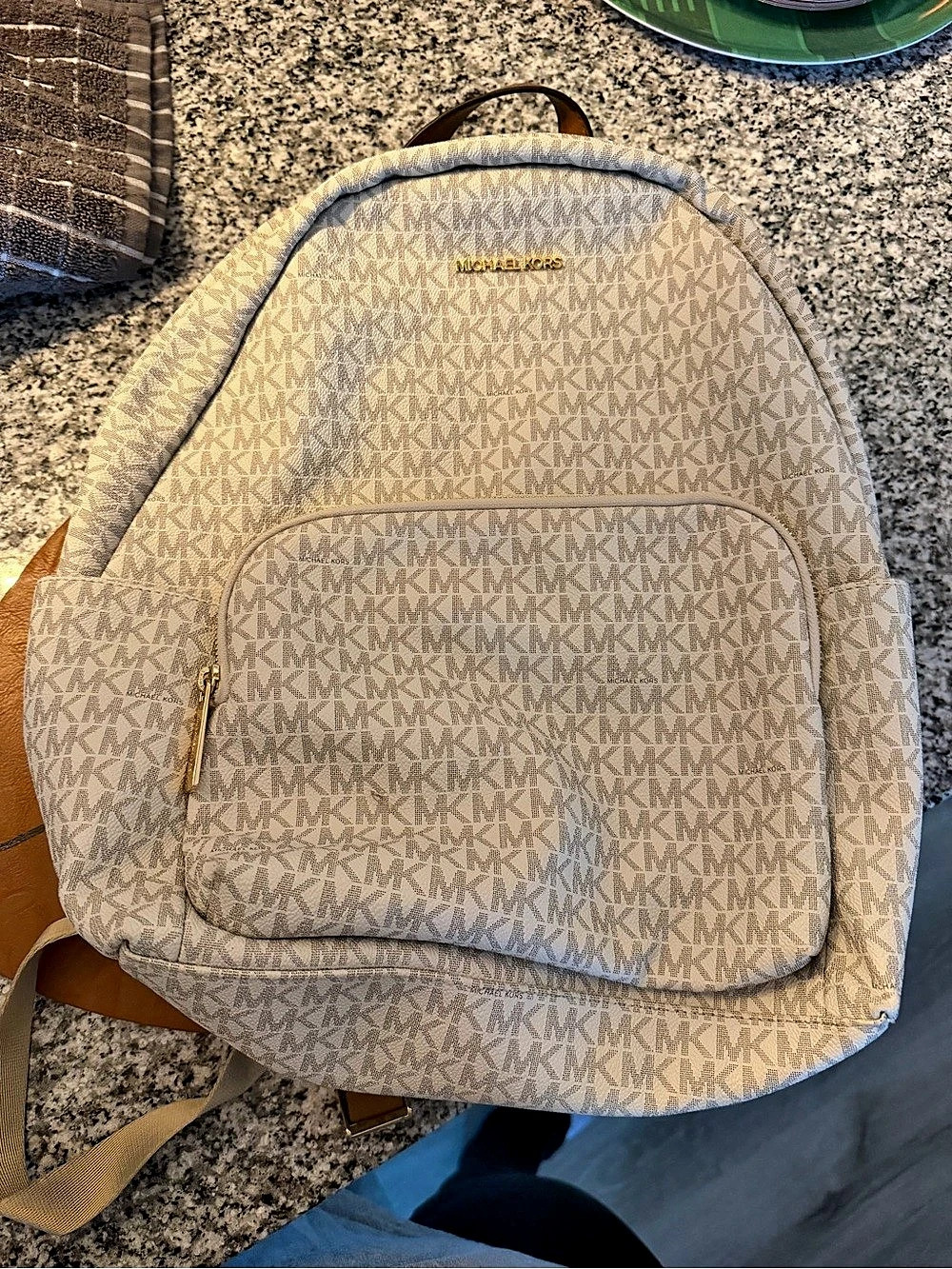 Michael Kors Rhea Medium Signature Logo Backpack Beige & Brown
